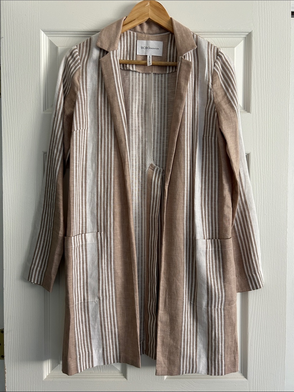 BCBG Generation Linen Blend Striped Longline Blazer Duster Jacket XS
